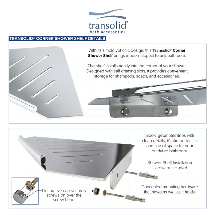 Transolid Drill & Screw Mount Stainless Steel Shower Shelf | Wayfair